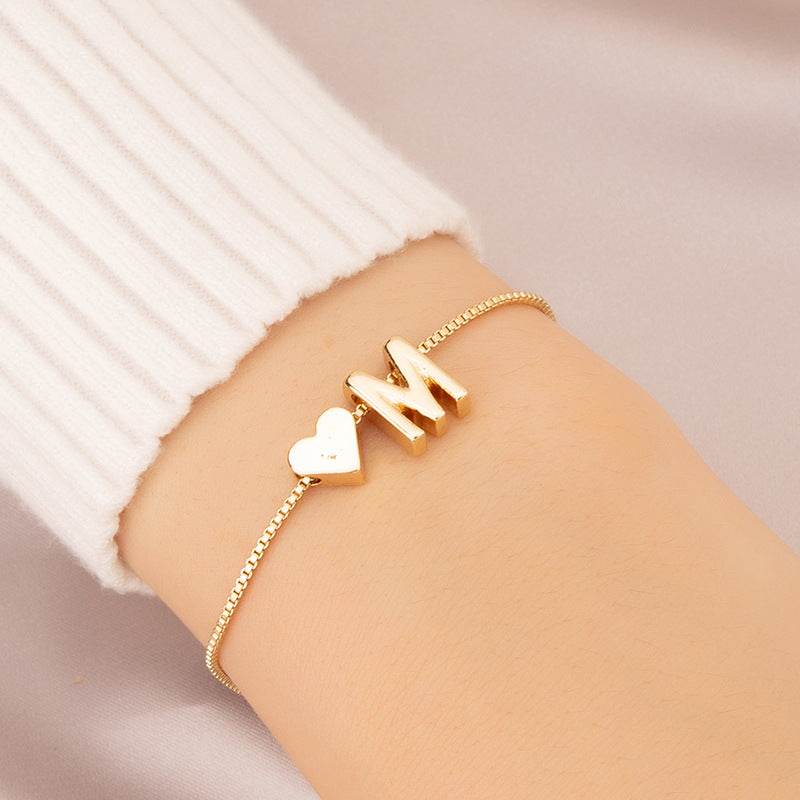 Cute Love Heart Bracelet - Personalized Couple Gift with English Letters - Buy Center