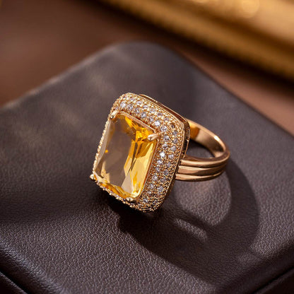 Buycenter Square Zircon Yellow Diamond Ring - Elegant Women's Jewelry - Buy Center