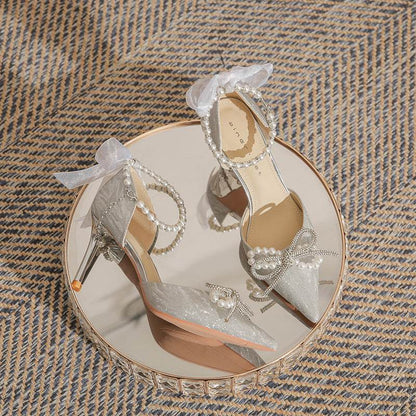 Buycenter Silver High Heels - Trendy Stiletto with Crystal Detailing - Buy Center