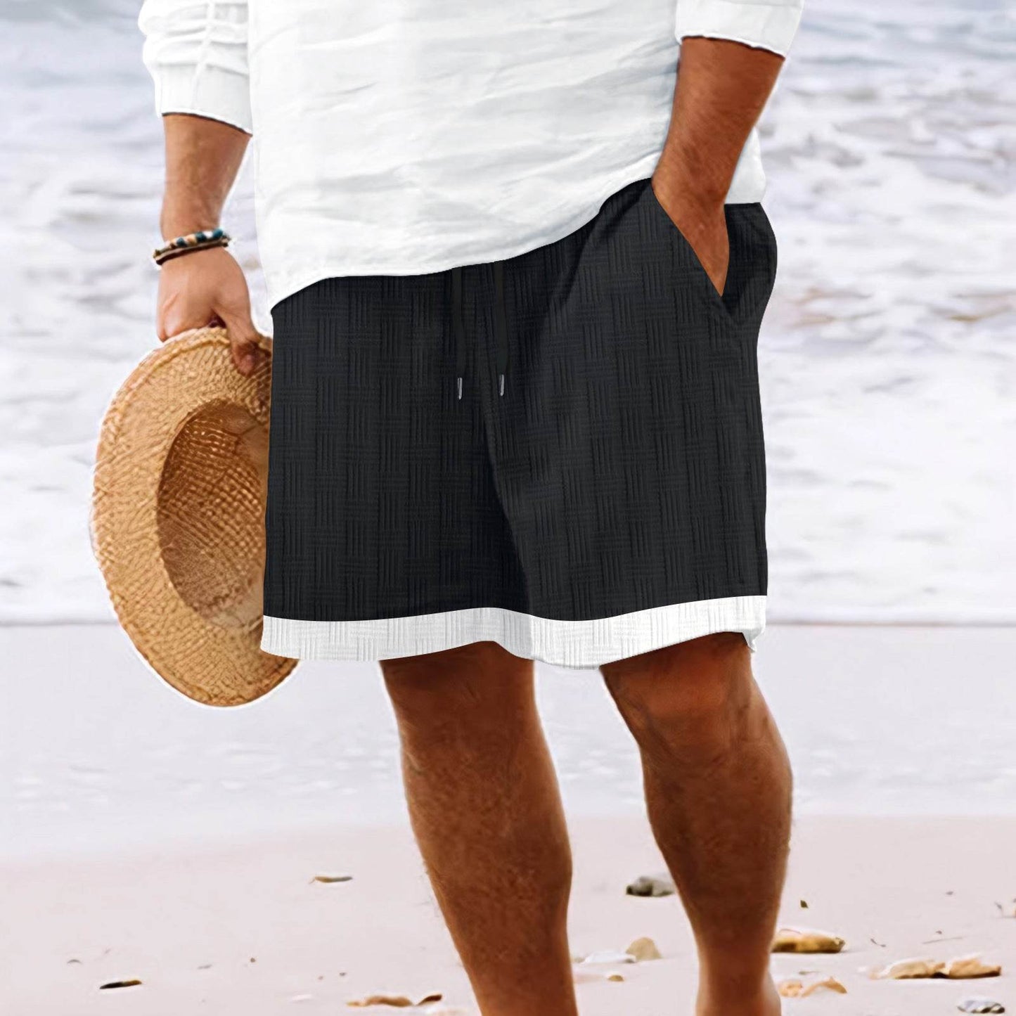 Buycenter Men's Jacquard Stripe Drawstring Shorts - Stylish & Comfortable - Buy Center