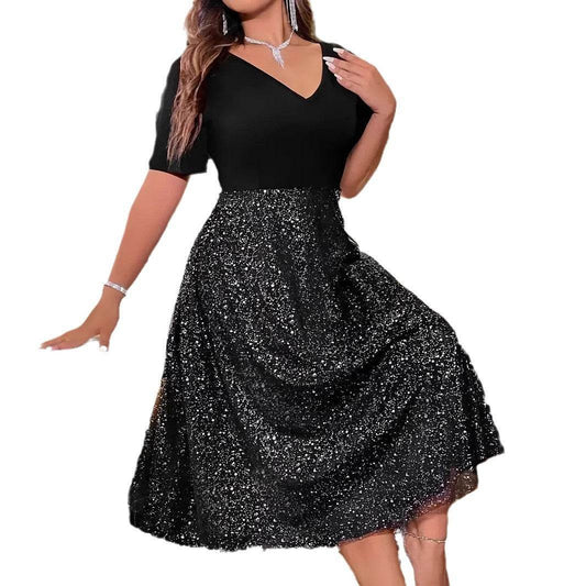 Plus Size A-Line Polka Dot Dress - Hot Silver V-Neck for Modern Style - Buy Center