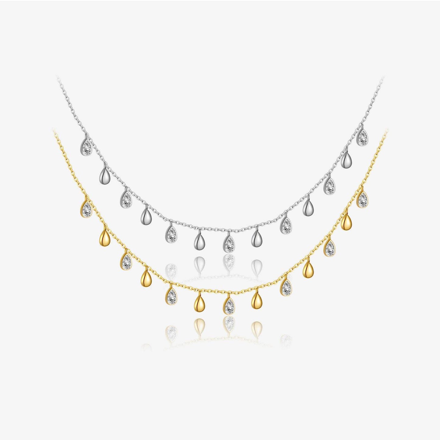 S925 Sterling Silver Long Necklace - Pear-Shaped Zircon Pendant, Adjustable Length - Buy Center