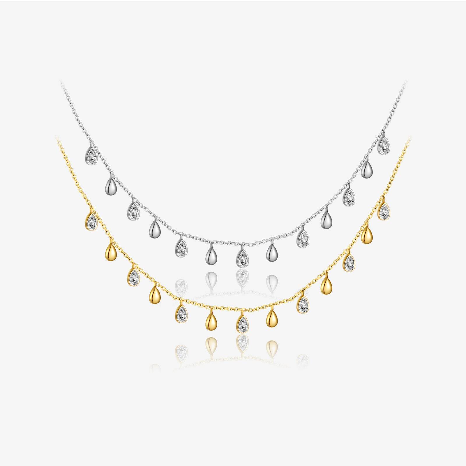 S925 Sterling Silver Long Necklace - Pear-Shaped Zircon Pendant, Adjustable Length - Buy Center