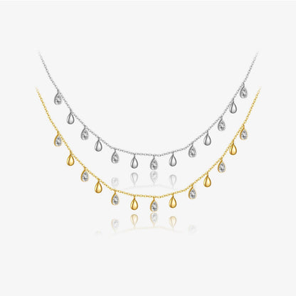 S925 Sterling Silver Long Necklace - Pear-Shaped Zircon Pendant, Adjustable Length - Buy Center