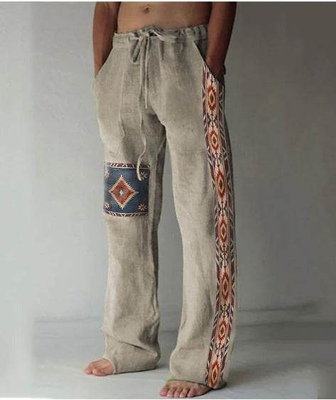 Buycenter Men's Casual Linen Pants - Printed, Loose Fit, Multiple Sizes - Buy Center