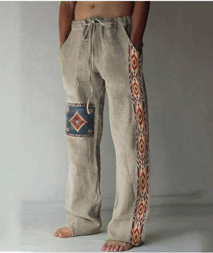 Buycenter Men's Casual Linen Pants - Printed, Loose Fit, Multiple Sizes - Buy Center