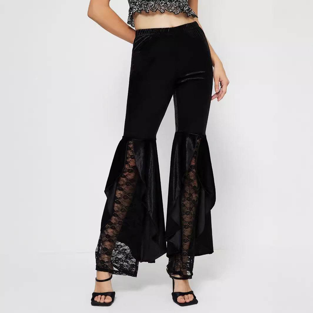 Women's Elegant Lace Bell-Bottom Pants - Stylish Wide Leg Trousers 2025 - Buy Center