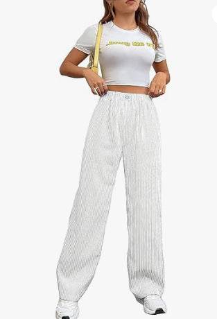 Women's High Waist Striped Wide Leg Pants - Casual Cotton Trousers 2025 - Buy Center