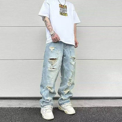 Retro Water Washed Wide Leg Jeans - Stylish Straight-Leg Denim Pants - Buy Center