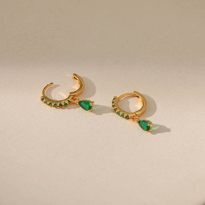 Vintage 18K Gold Circle Earrings with Emerald - Elegant Drop Style - Buy Center