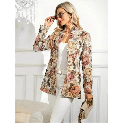 Buycenter Women's Casual Printed Jacket - Stylish Floral Design, Polyester - Buy Center