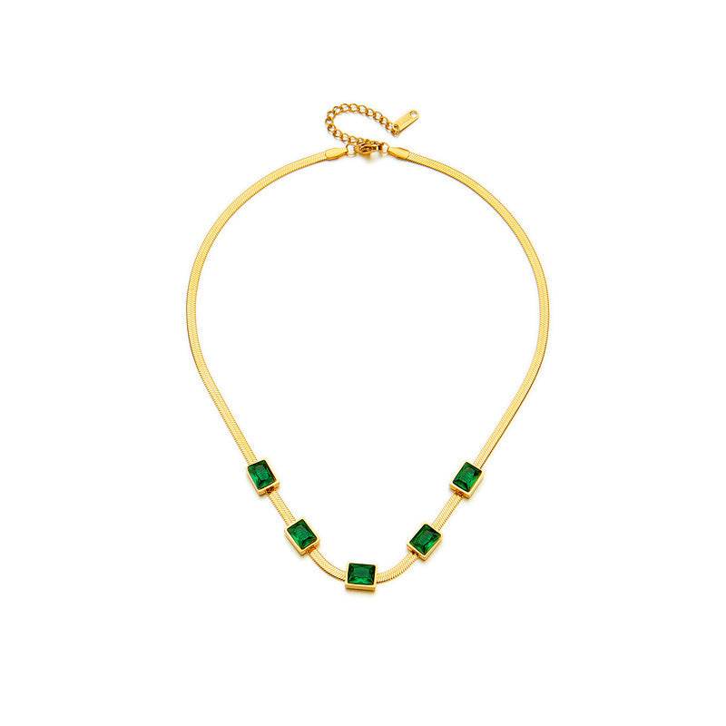 Elegant Green Zircon Titanium Steel Necklace & Bracelet Set for Women - Buy Center