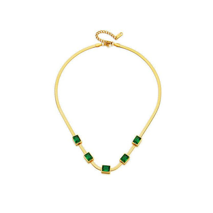 Elegant Green Zircon Titanium Steel Necklace & Bracelet Set for Women - Buy Center