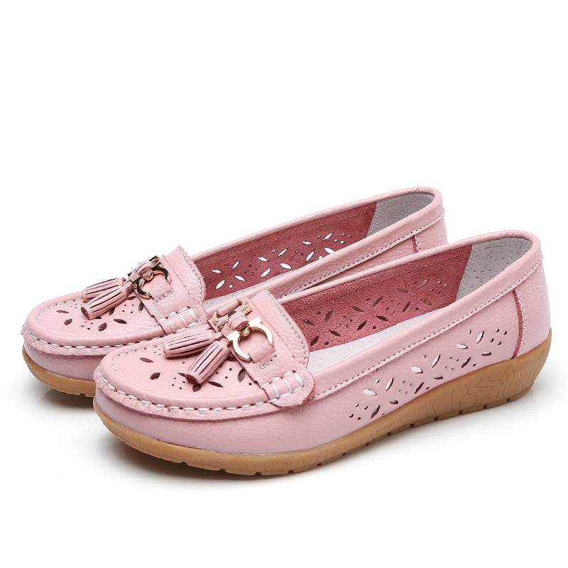 Women's Hollow Leather Wedge Flats - Soft Bottom Comfort in Chic Colors - Buy Center