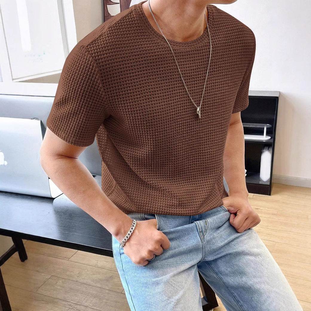 Men's Casual Loose Short Sleeve Tee - Solid Color, Comfortable Fit - Buy Center