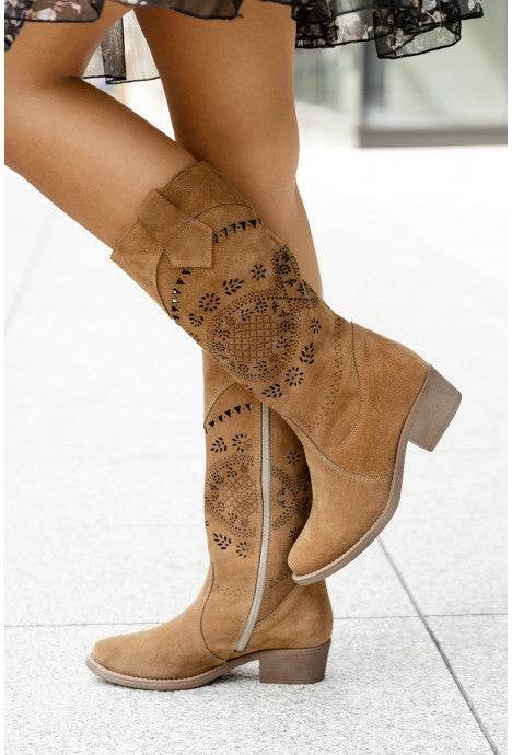 Stylish Mid Heel Suede High Boots for Women - Autumn & Winter Chic - Buy Center