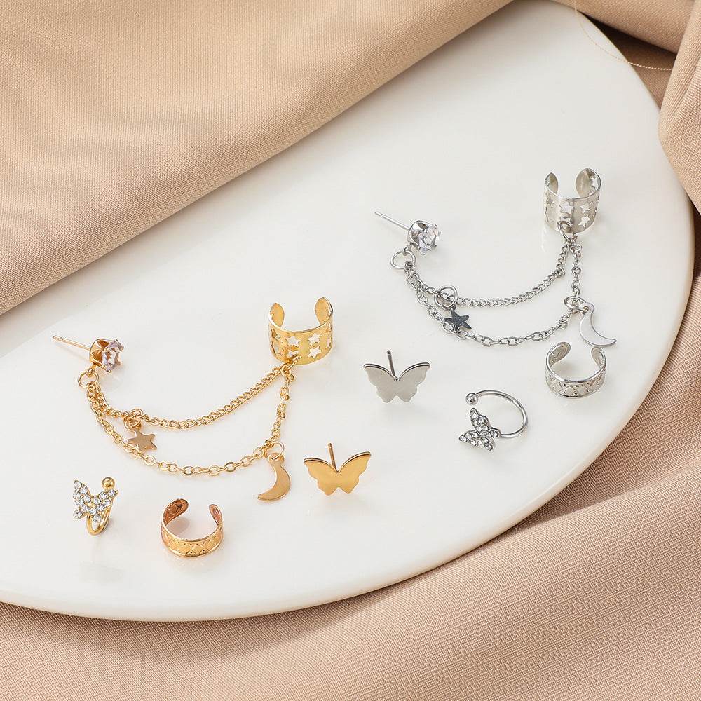 Elegant Rhinestone Butterfly Non-Piercing Earrings Set - 4 Stylish Pieces - Buy Center