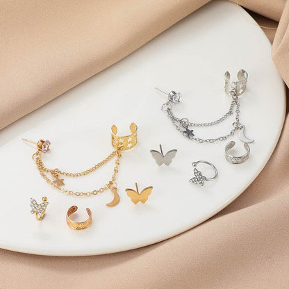 Elegant Rhinestone Butterfly Non-Piercing Earrings Set - 4 Stylish Pieces - Buy Center