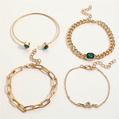 Buycenter Premium Green Diamond Snake Bracelet - Elegant 4-Piece Set - Buy Center