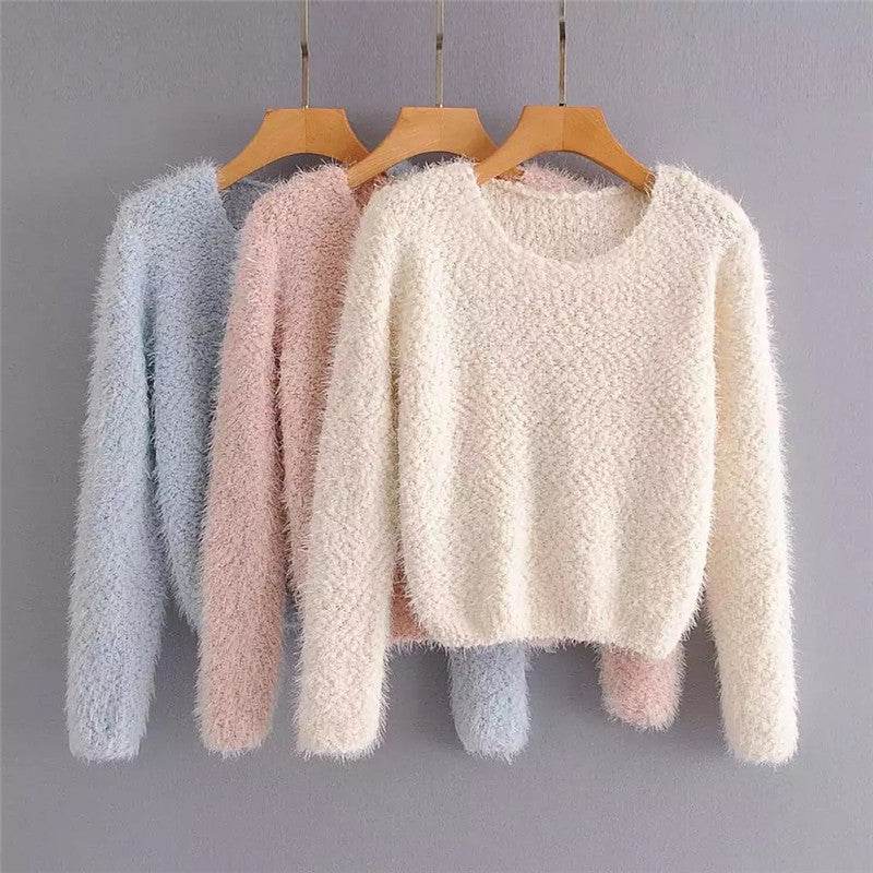 Solid Color Round Neck Pullover Sweater - Trendy Casual for Women - Buy Center