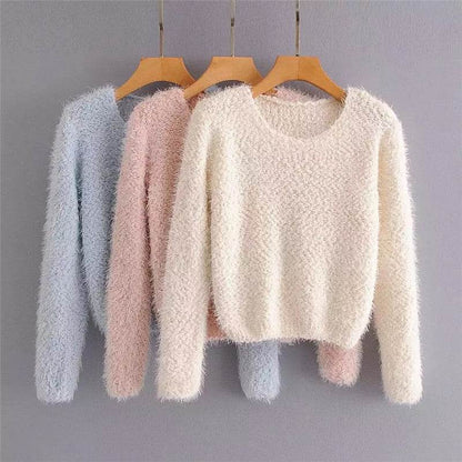 Solid Color Round Neck Pullover Sweater - Trendy Casual for Women - Buy Center