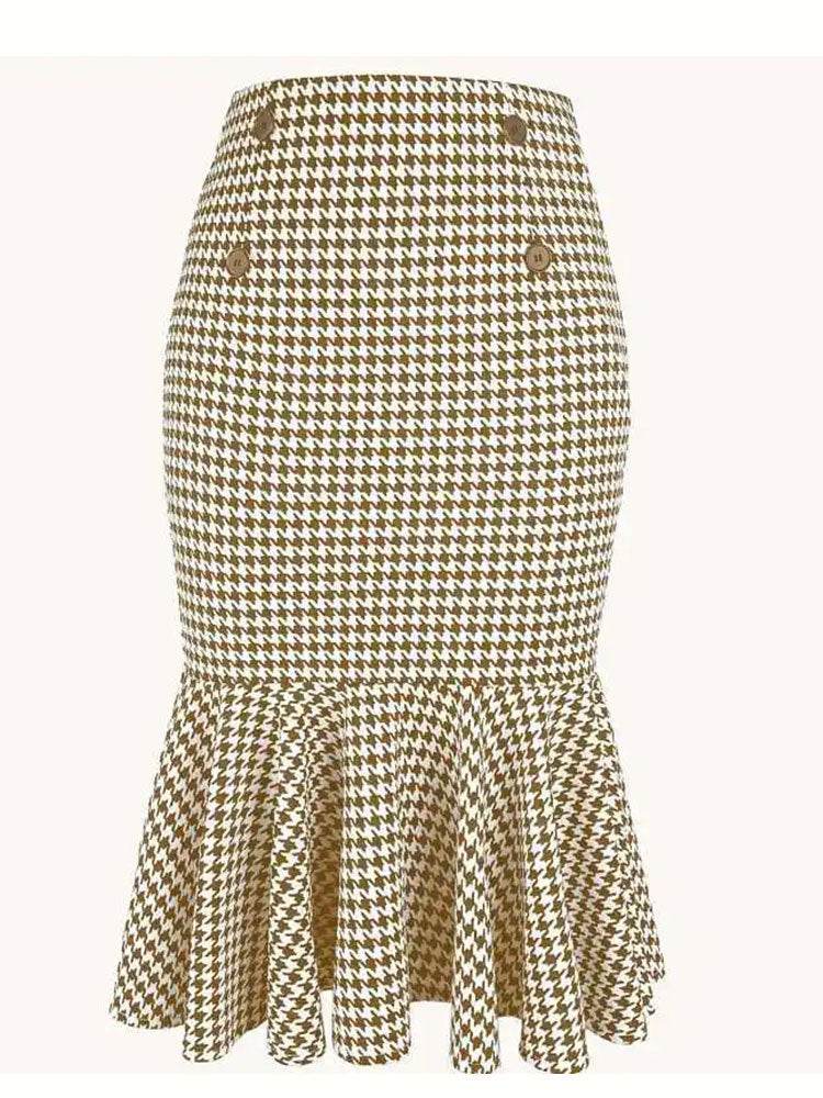 Buycenter Houndstooth Stretch Hip Skirt - Elegant Commuter Style - Buy Center