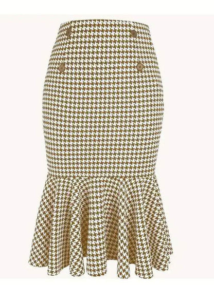 Buycenter Houndstooth Stretch Hip Skirt - Elegant Commuter Style - Buy Center