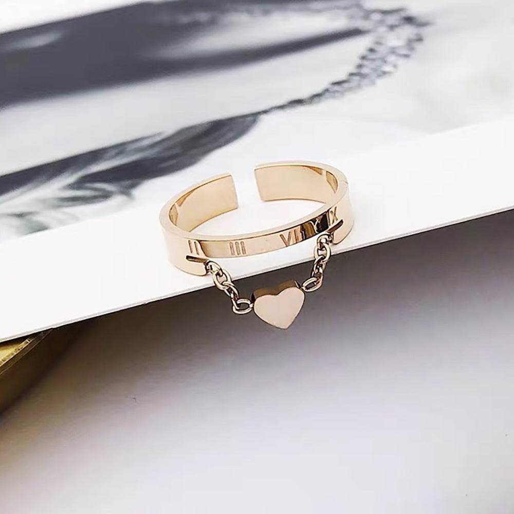 Buycenter Cute Heart Double-Layer Ring - Rose Gold Geometric Design - Buy Center