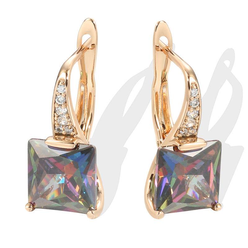 Women's Retro Fashion Earrings - Unique U-Shaped Design & Colorful Zircon - Buy Center