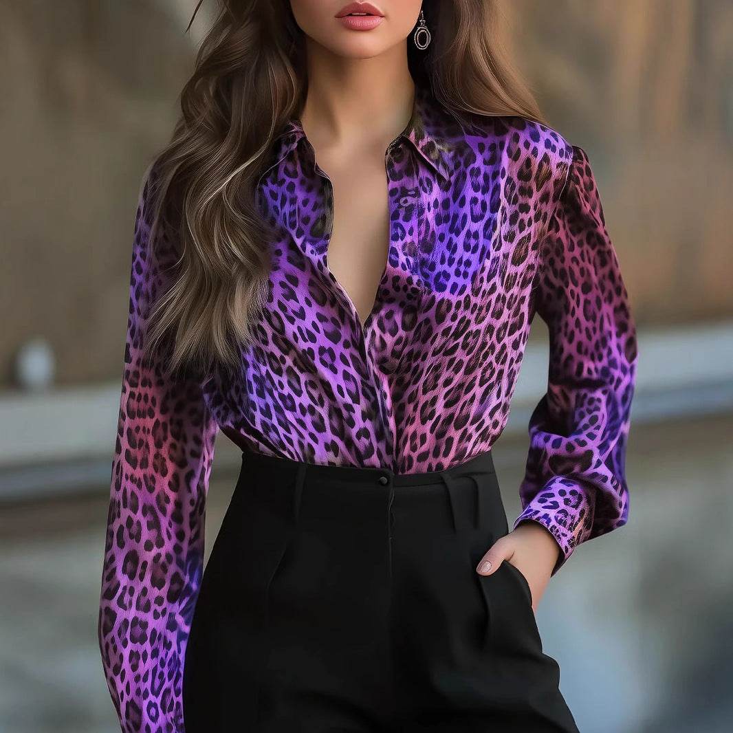 High Elastic Satin Leopard Print Loose Shirt - Casual Cardigan Style 2025 - Buy Center