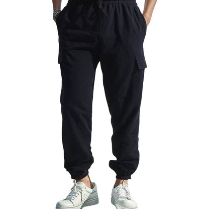 Buycenter Men's Casual Multi-Pocket Ankle Pants - Cotton & Linen Blend - Buy Center