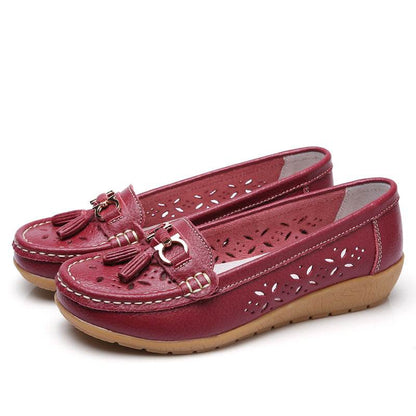 Women's Hollow Leather Wedge Flats - Soft Bottom Comfort in Chic Colors - Buy Center