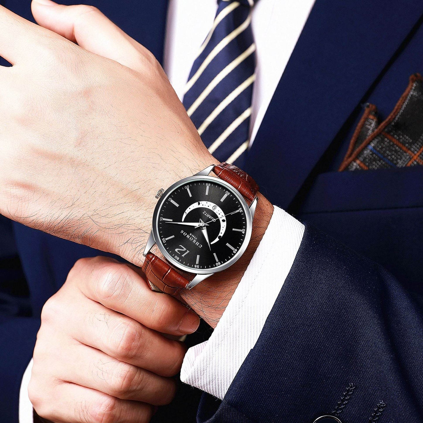 Men's Fashion Quartz Watch - Genuine Leather Strap, Stylish & Durable - Buy Center