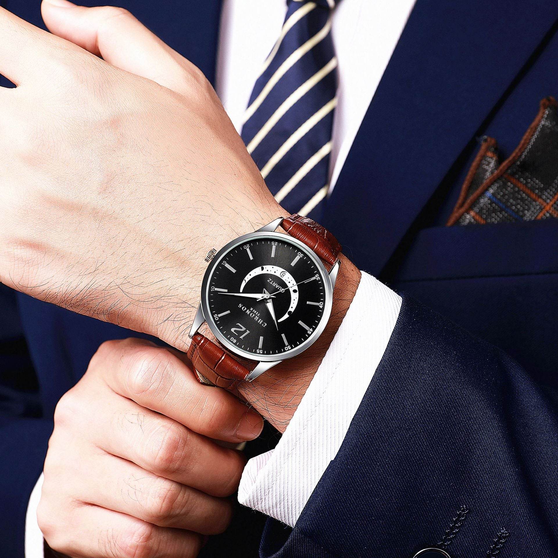 Men's Fashion Quartz Watch - Genuine Leather Strap, Stylish & Durable - Buy Center