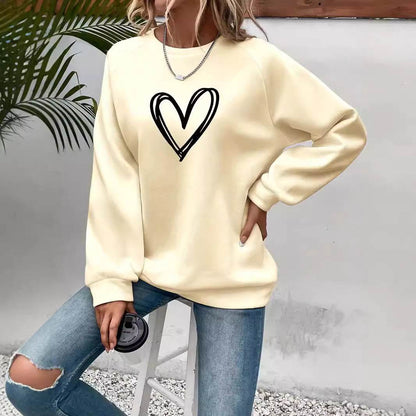 Heart Print Round Neck Sweatshirt - Stylish Women's Hoodie for 2025 - Buy Center