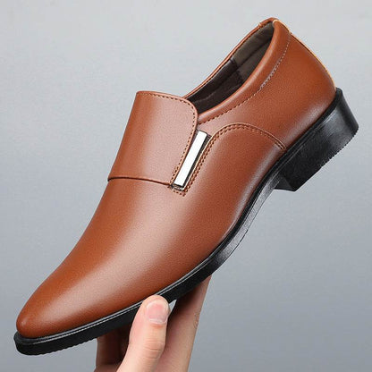 Men's Pointed-Toe Leather Shoes - Slip-On, Stylish Formal Business Wear - Buy Center