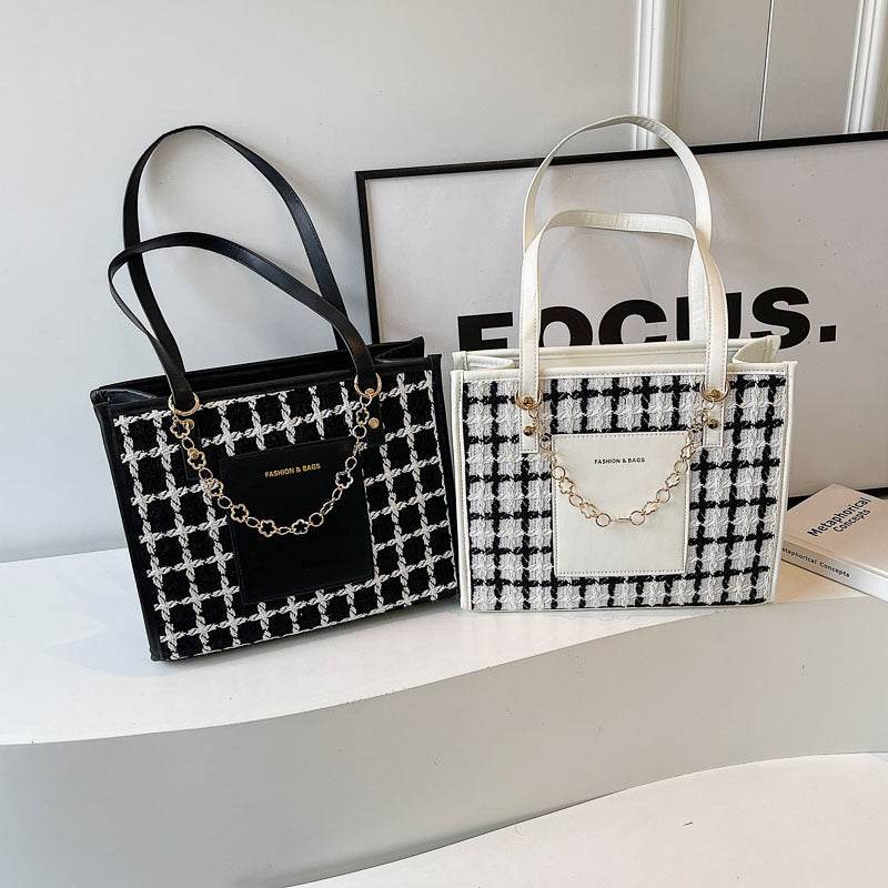 Buycenter Large Capacity Plaid Tote - Fashionable All-Matching Design - Buy Center