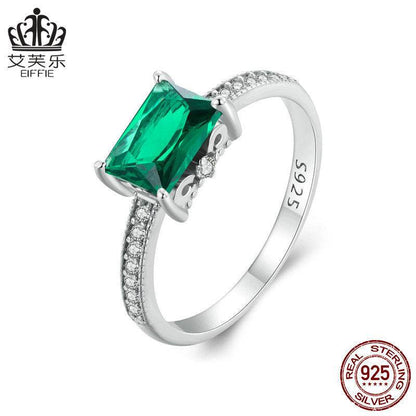 Buycenter S925 Sterling Silver Green Ring - White Gold Plated for Women - Buy Center