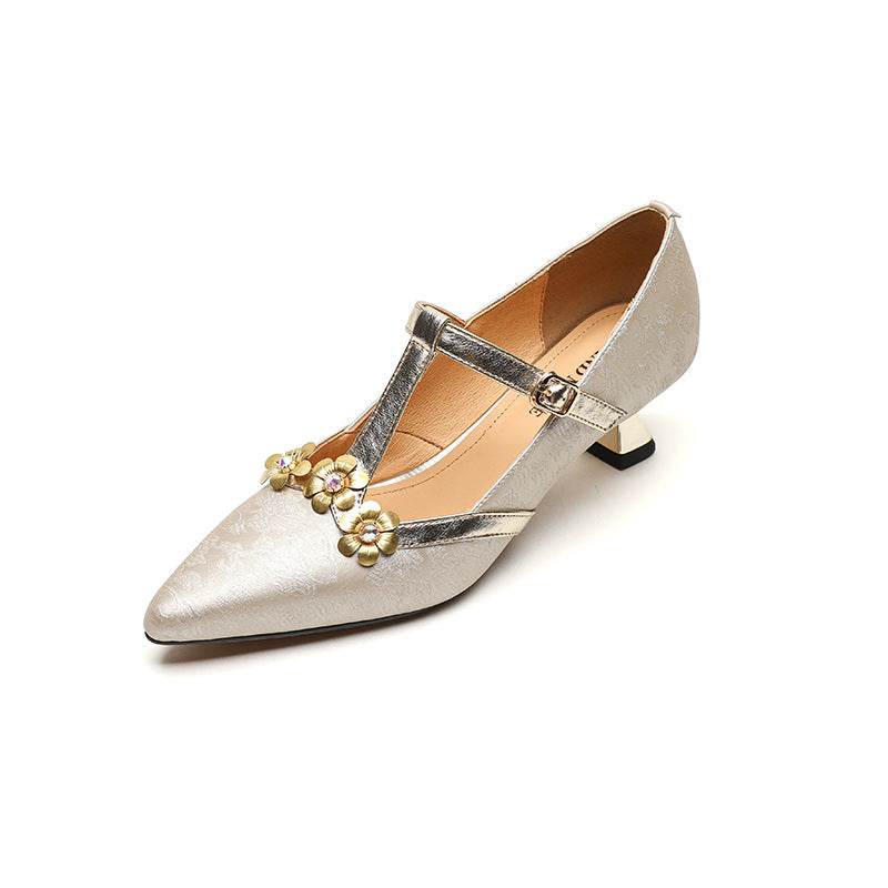 T-Shaped Flower Leather High Heel Pumps - Stylish Comfort for Every Occasion - Buy Center