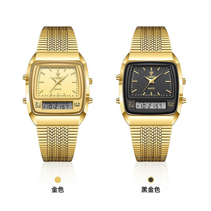 Buycenter Waterproof Mesh Belt Quartz Watch - Double Display, Stylish Gold - Buy Center