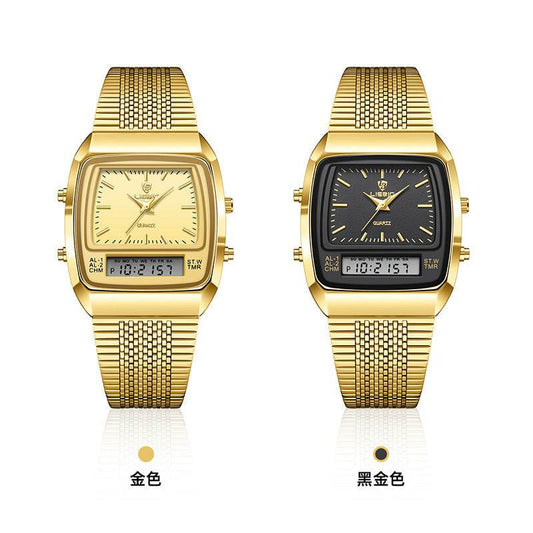 Buycenter Waterproof Mesh Belt Quartz Watch - Double Display, Stylish Gold - Buy Center