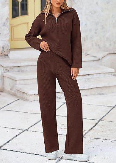 Buycenter Autumn Winter Knitting Two-Piece Set - Zipper Sweater & Pants - Buy Center