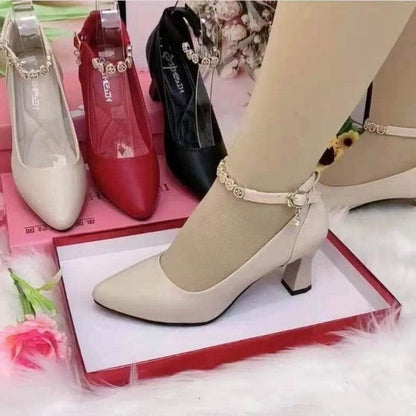 Stunning Ankle-Strap Rhinestone High Heels - Chunky Pumps for Any Occasion - Buy Center