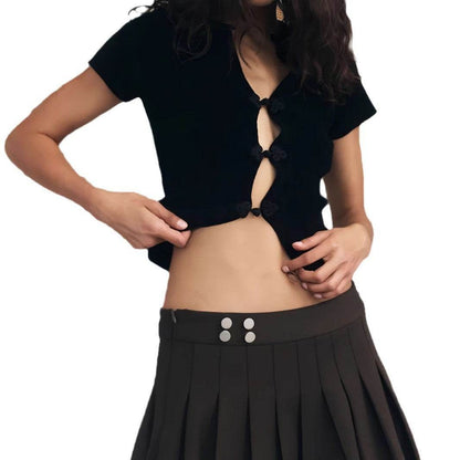 Stylish Ladies V-Neck Cardigan - Slim Fit Short Sleeve, Button Top - Buy Center