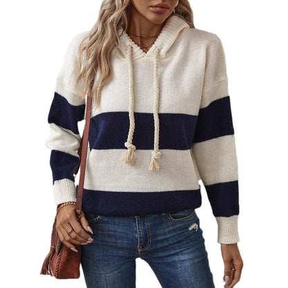Stylish Hooded Pullover Sweater for Women - Trendy Color Contrast Design - Buy Center