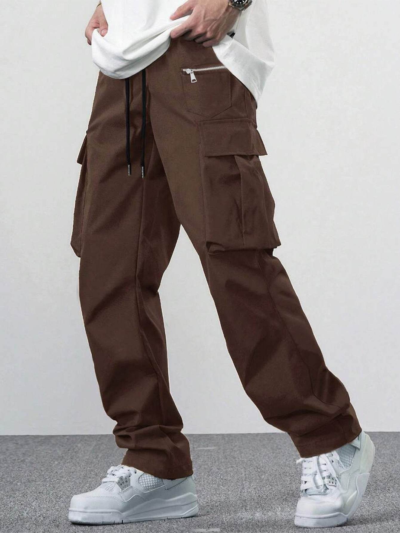 Casual Multi-Pocket Men's Overalls - Solid Color & Mid-Waist Style - Buy Center