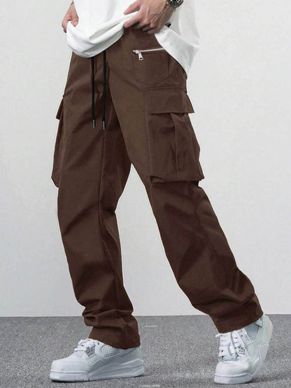 Casual Multi-Pocket Men's Overalls - Solid Color & Mid-Waist Style - Buy Center