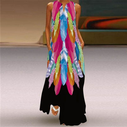 Digital Printed V-neck Maxi Dress - Sleeveless for Women in Vibrant Styles - Buy Center