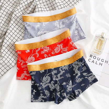 Dragon Pattern Men's Cotton Boxers - Comfortable, Stylish & Breathable Fit - Buy Center