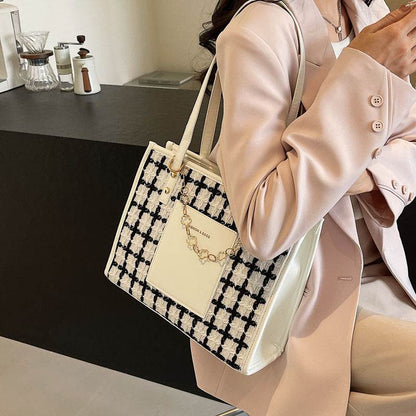 Buycenter Large Capacity Plaid Tote - Fashionable All-Matching Design - Buy Center